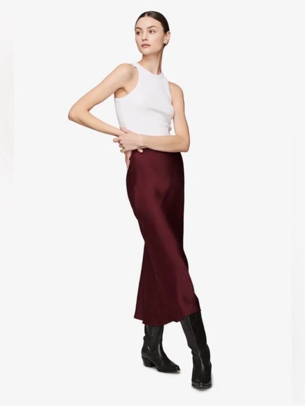 ANINE BING Bar Silk Skirt Bordeaux Burgundy 100% Silk Midi Size M - Picture 2 of 14